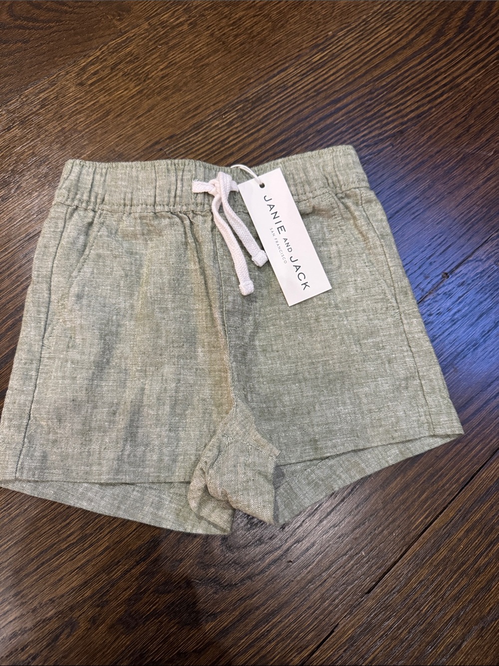 Janie and Jack Light Sage Drawstring Linen-Blend Shorts